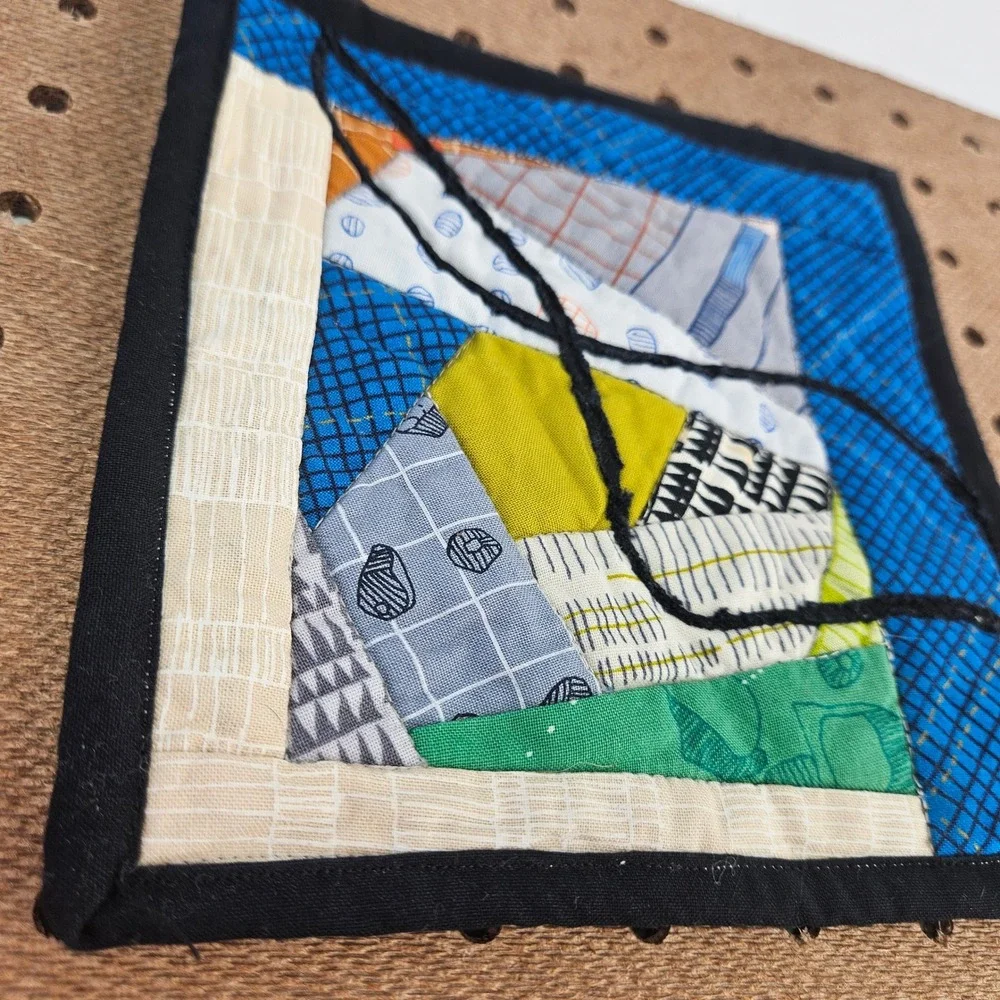 Vrg Handmade Quilted Patchwork Abstract Art Coaster‎ Blue Green Yellow Sq 6.5